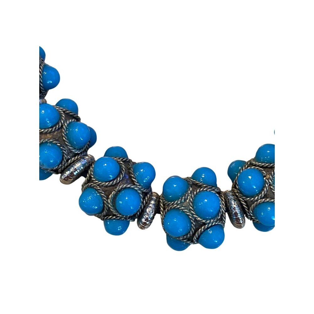 Vintage Blue Beaded Necklace With Silver Accents - Picture 6 of 12